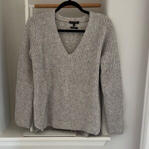 Gray V-Neck Women's Wool Sweater